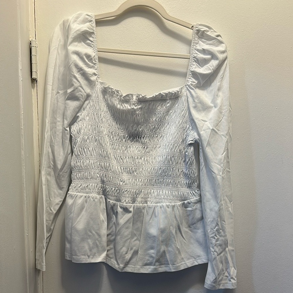 Primark White Puff Sleeve Smocked Blouse
